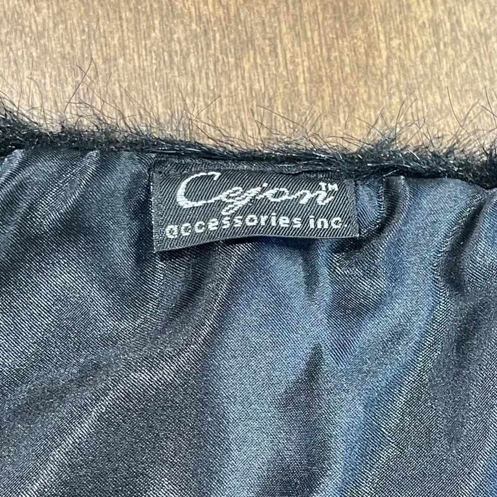 Vintage Cejon Faux Fur Pull Through Scarf Keyhole Scarf Neck Wrap Black USA Made